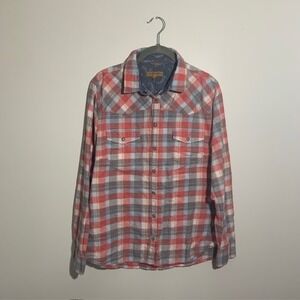 Jach's Girlfriend Americana Plaid Flannel Shirt Medium Red‎ Blue GUC Super Soft